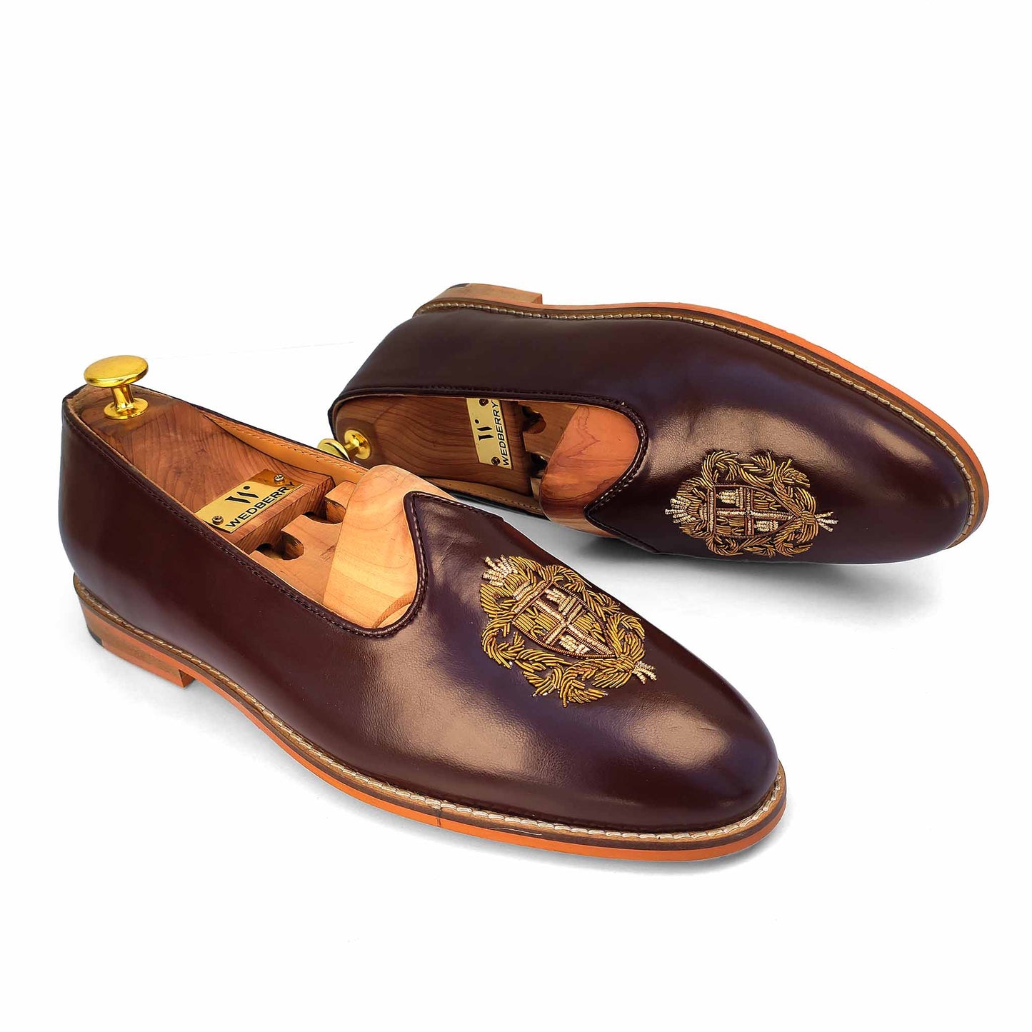 Brown Zardozi Handwork Nagra Slipon Mojri for Men