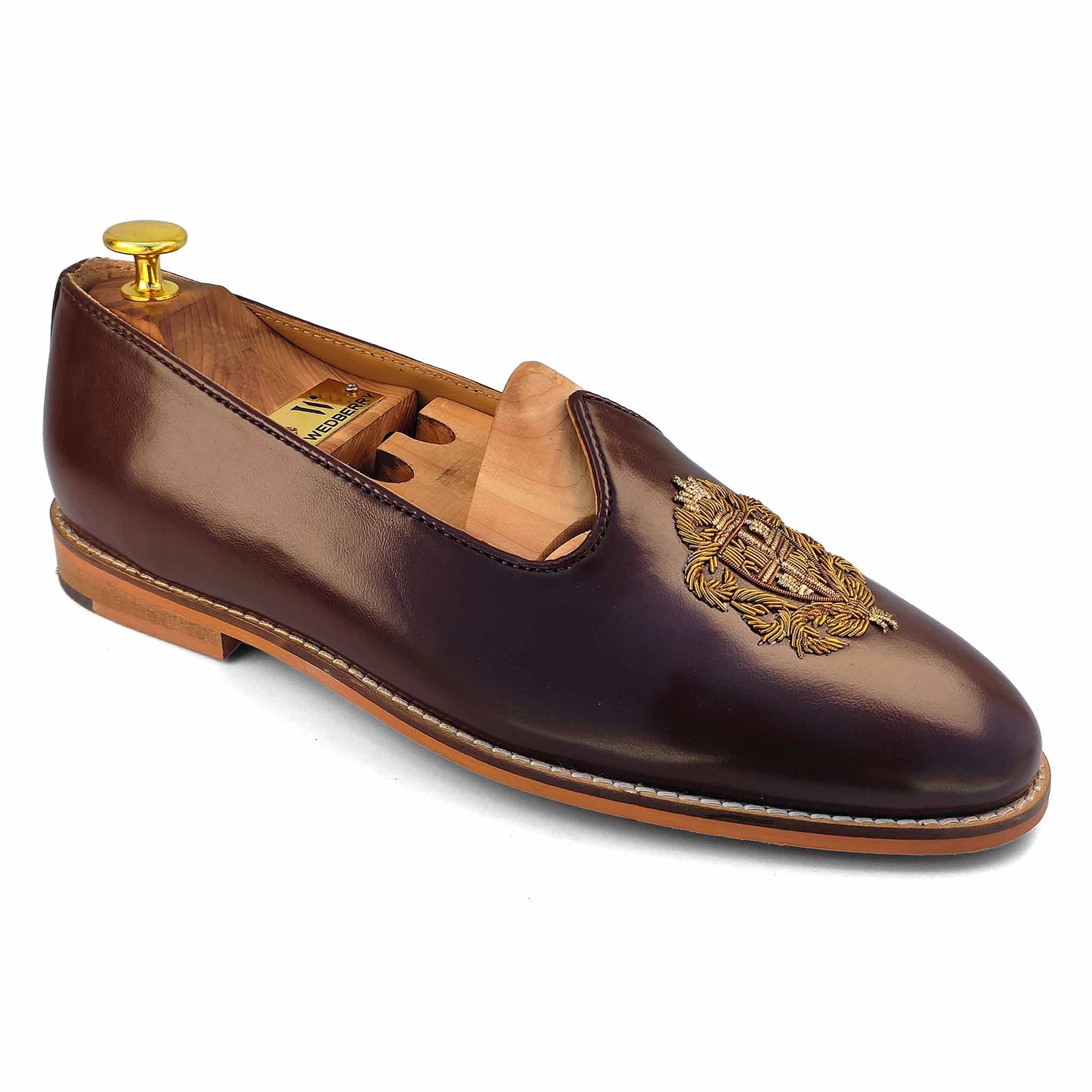 Brown Zardozi Handwork Nagra Slipon Mojri for Men
