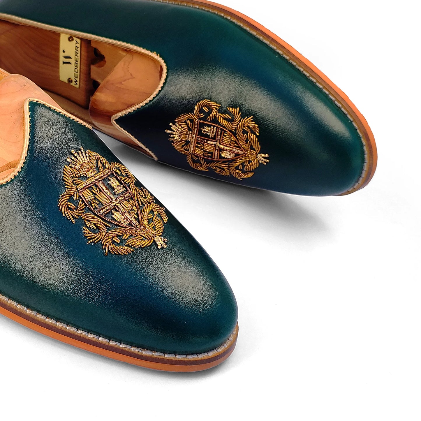 Forest Green Zardozi Handwork Nagra Slipon Mojri for Men