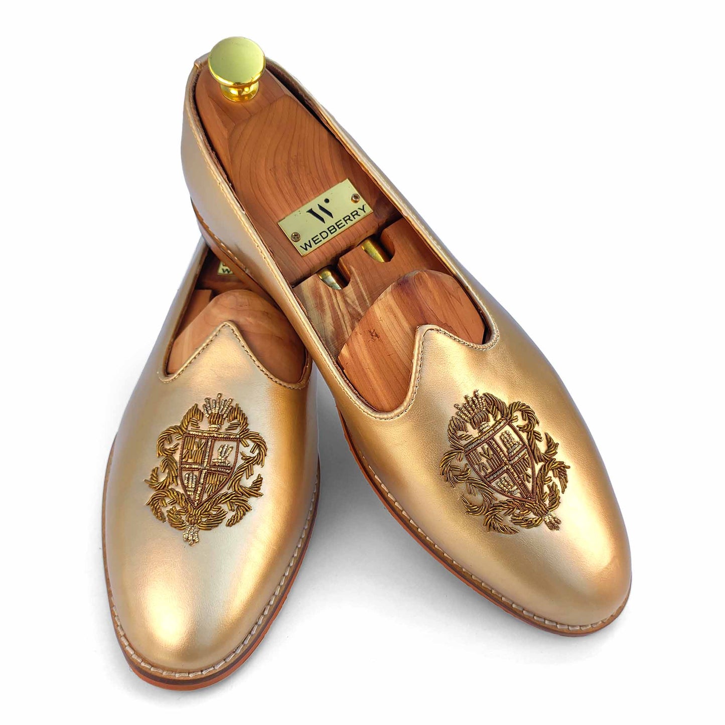 Light Gold Zardozi Handwork Wedding Shoes Ethnic Loafers Mojri for Men