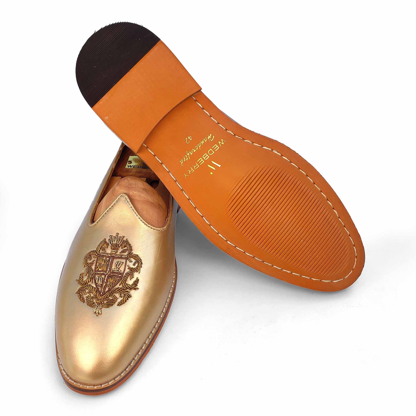 Light Gold Zardozi Handwork Wedding Shoes Ethnic Loafers Mojri for Men