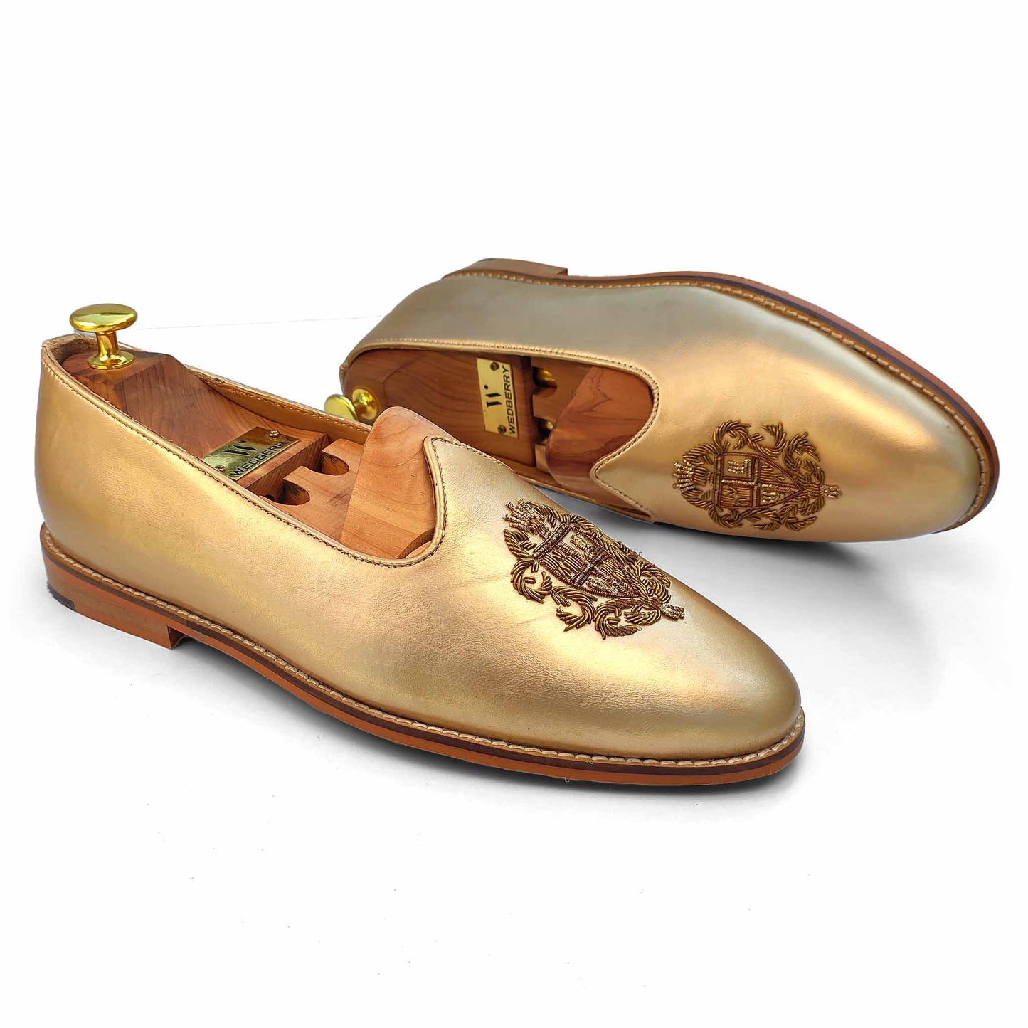 Light Gold Zardozi Handwork Wedding Shoes Ethnic Loafers Mojri for Men