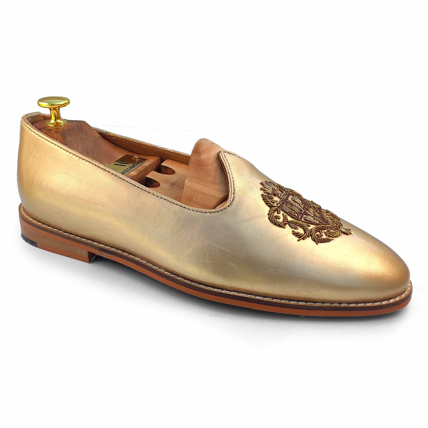 Light Gold Zardozi Handwork Wedding Shoes Ethnic Loafers Mojri for Men