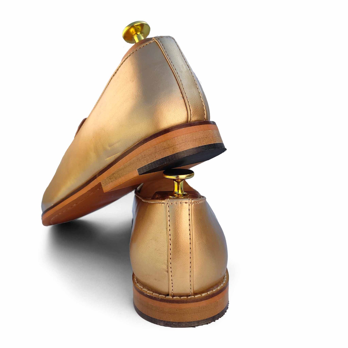 Light Gold Zardozi Handwork Wedding Shoes Ethnic Loafers Mojri for Men