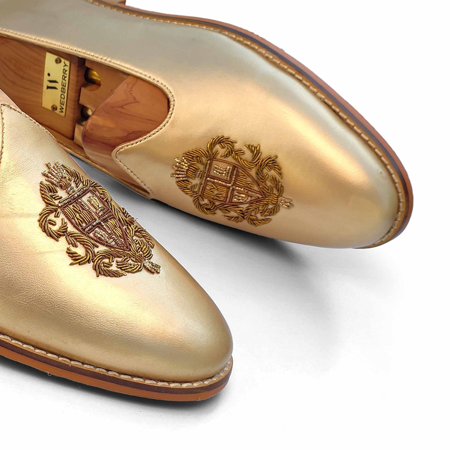 Light Gold Zardozi Handwork Wedding Shoes Ethnic Loafers Mojri for Men
