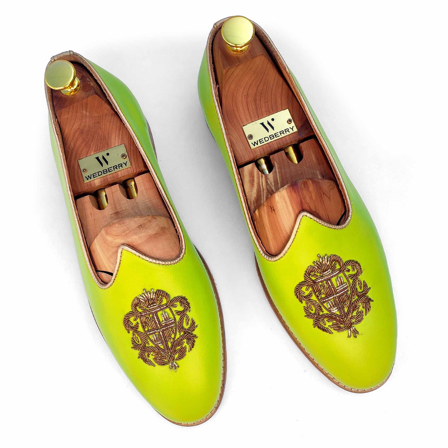 Neon Green Zardozi Handwork Wedding Ethnic Shoes Party Loafers for Men