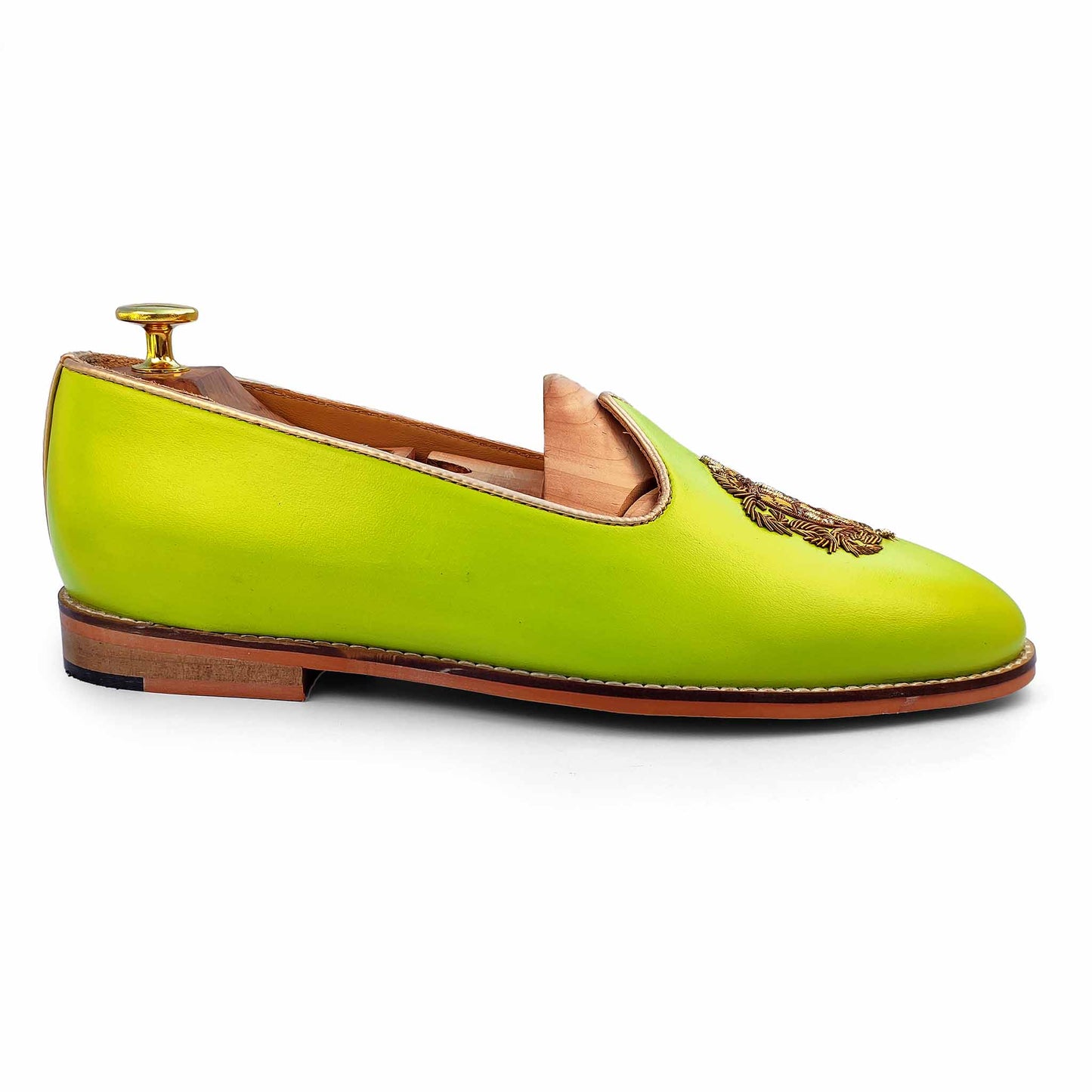 Neon Green Zardozi Handwork Wedding Ethnic Shoes Party Loafers for Men