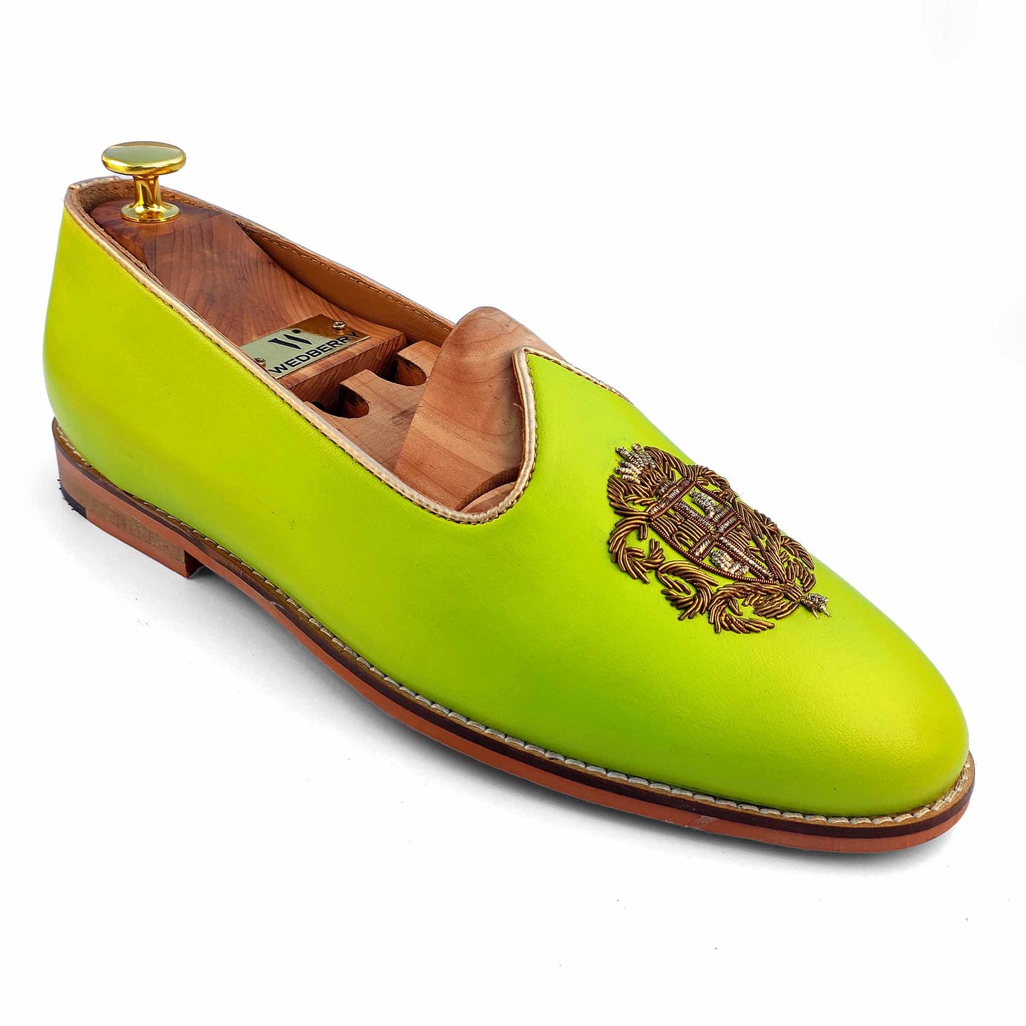 Neon Green Zardozi Handwork Wedding Ethnic Shoes Party Loafers for Men