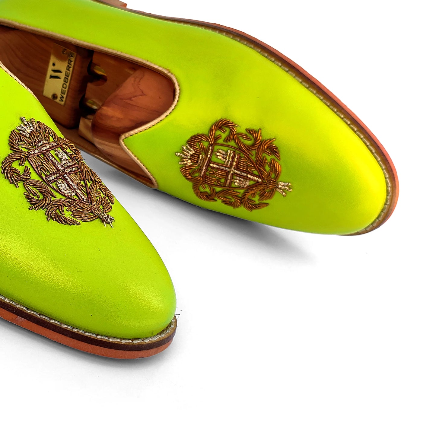 Neon Green Zardozi Handwork Wedding Ethnic Shoes Party Loafers for Men