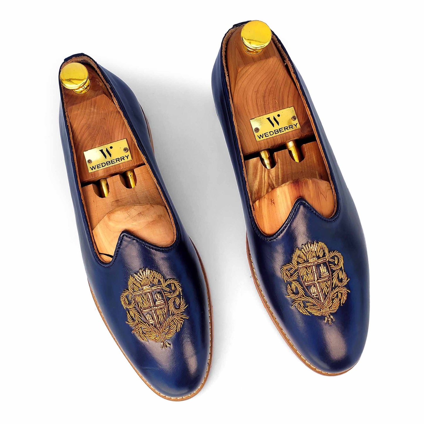 Navy blue Zardozi Handwork Wedding Ethnic Shoes Party Loafers for Men