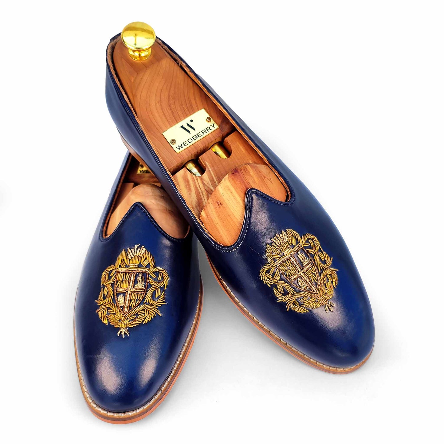 Navy blue Zardozi Handwork Wedding Ethnic Shoes Party Loafers for Men
