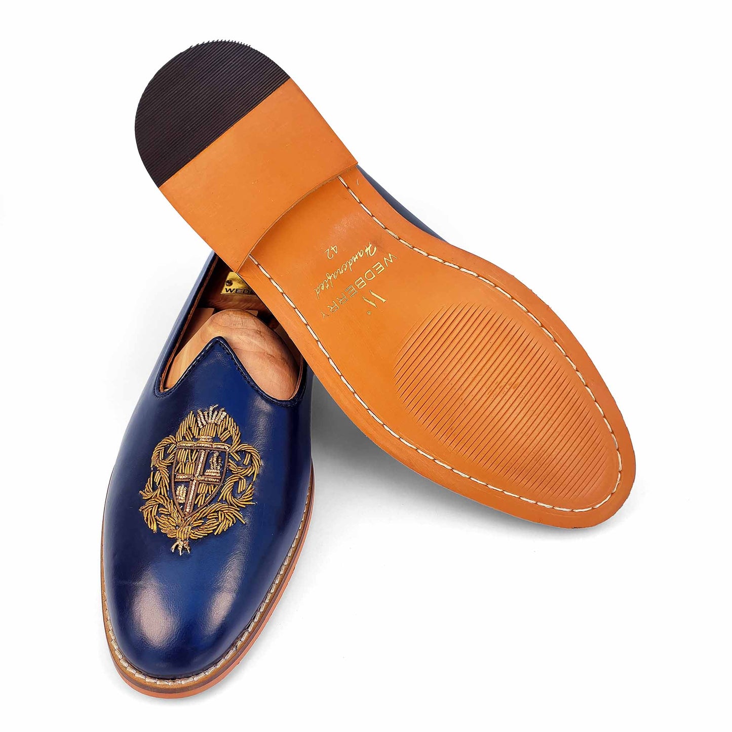 Navy blue Zardozi Handwork Wedding Ethnic Shoes Party Loafers for Men