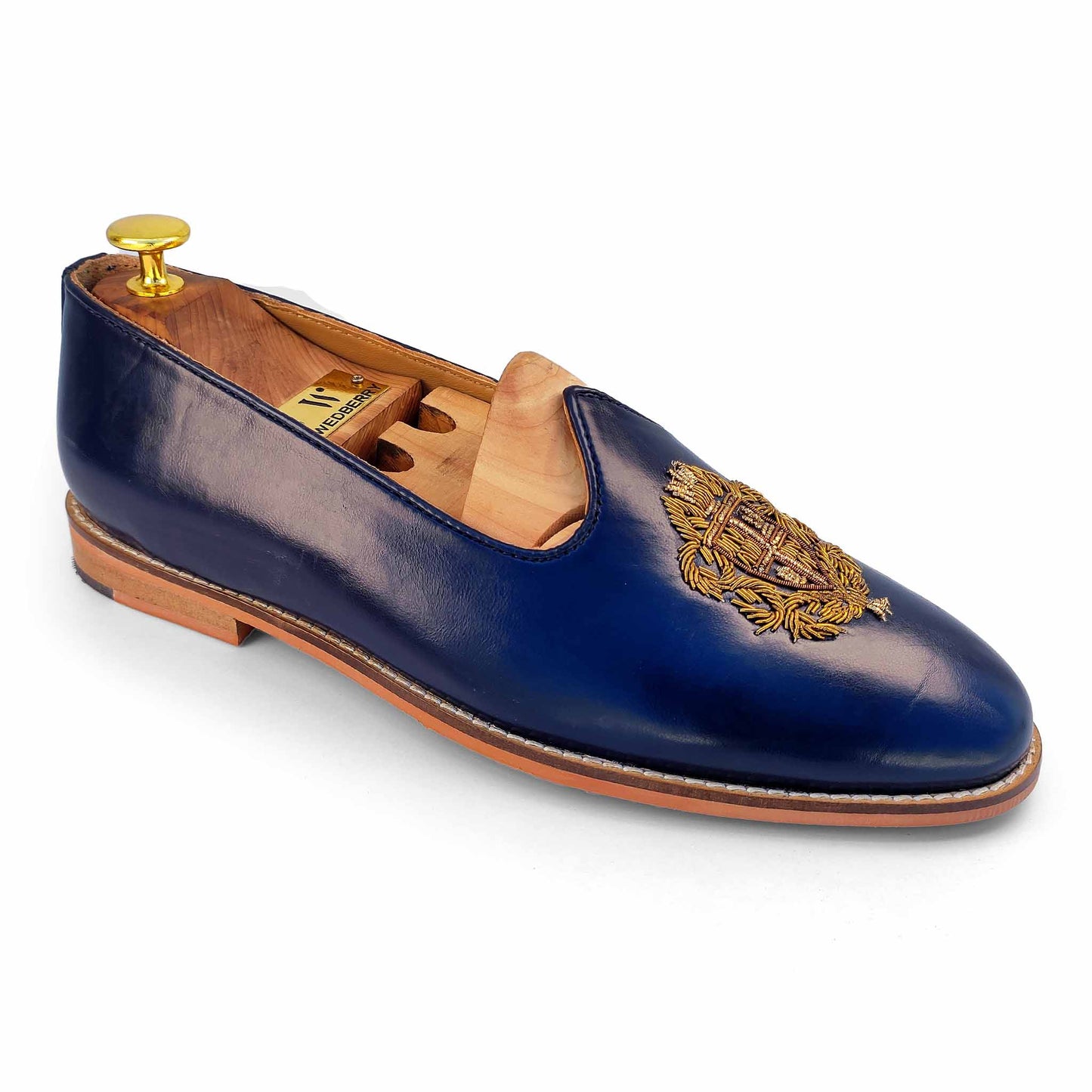 Navy blue Zardozi Handwork Wedding Ethnic Shoes Party Loafers for Men