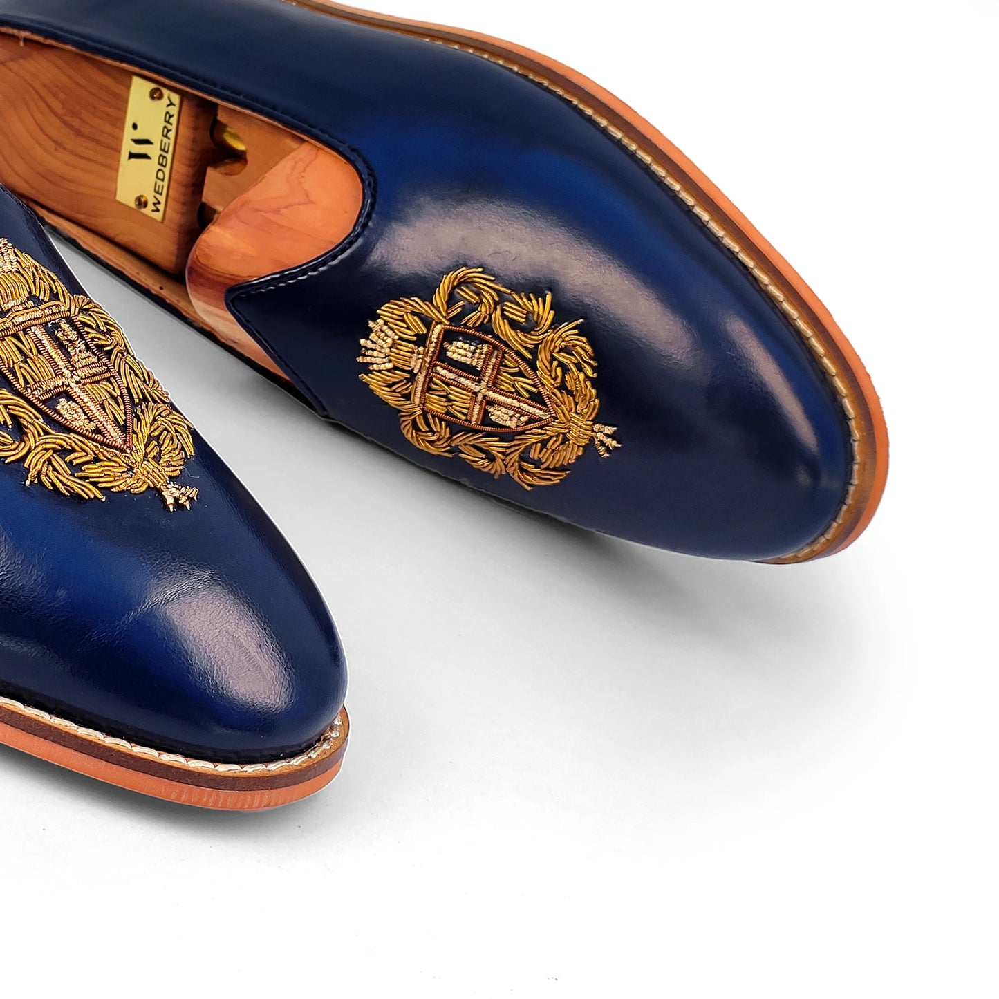 Navy blue Zardozi Handwork Wedding Ethnic Shoes Party Loafers for Men