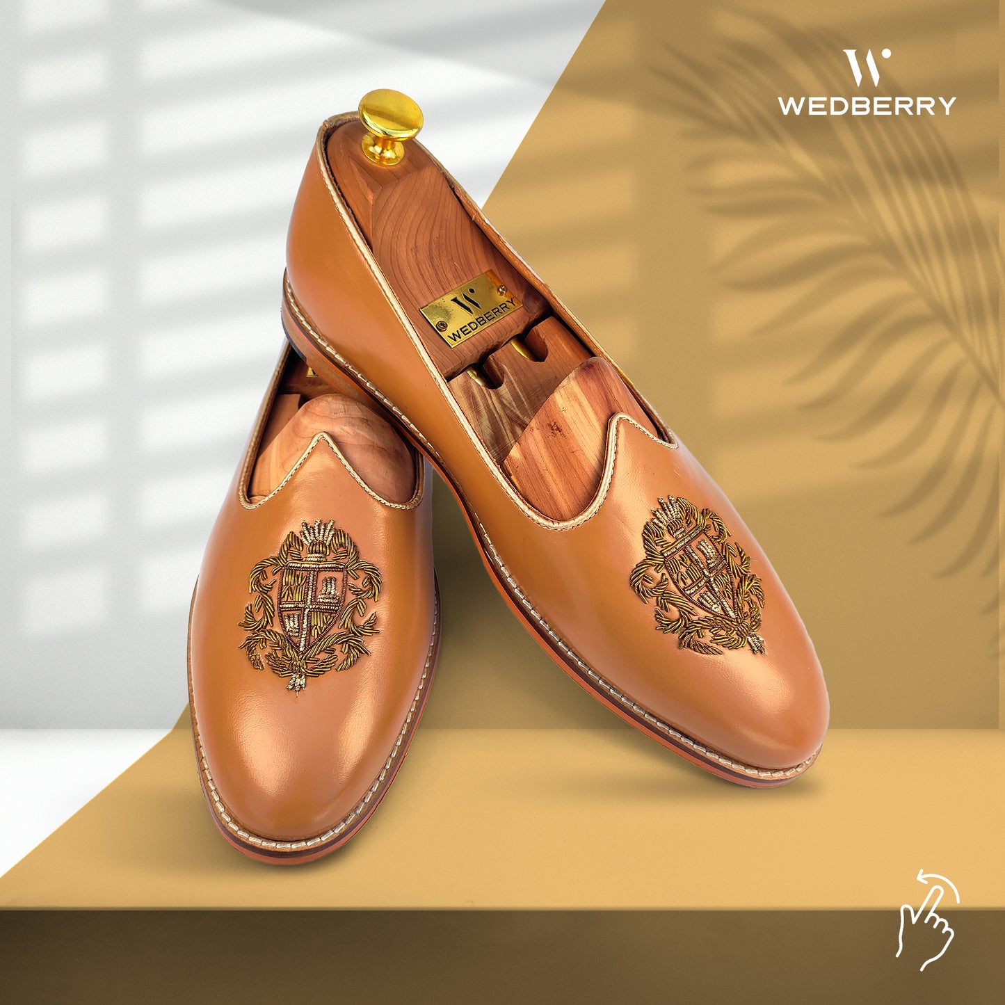 Camel Creme Zardozi Handwork Nagra Slipon Mojri for Men