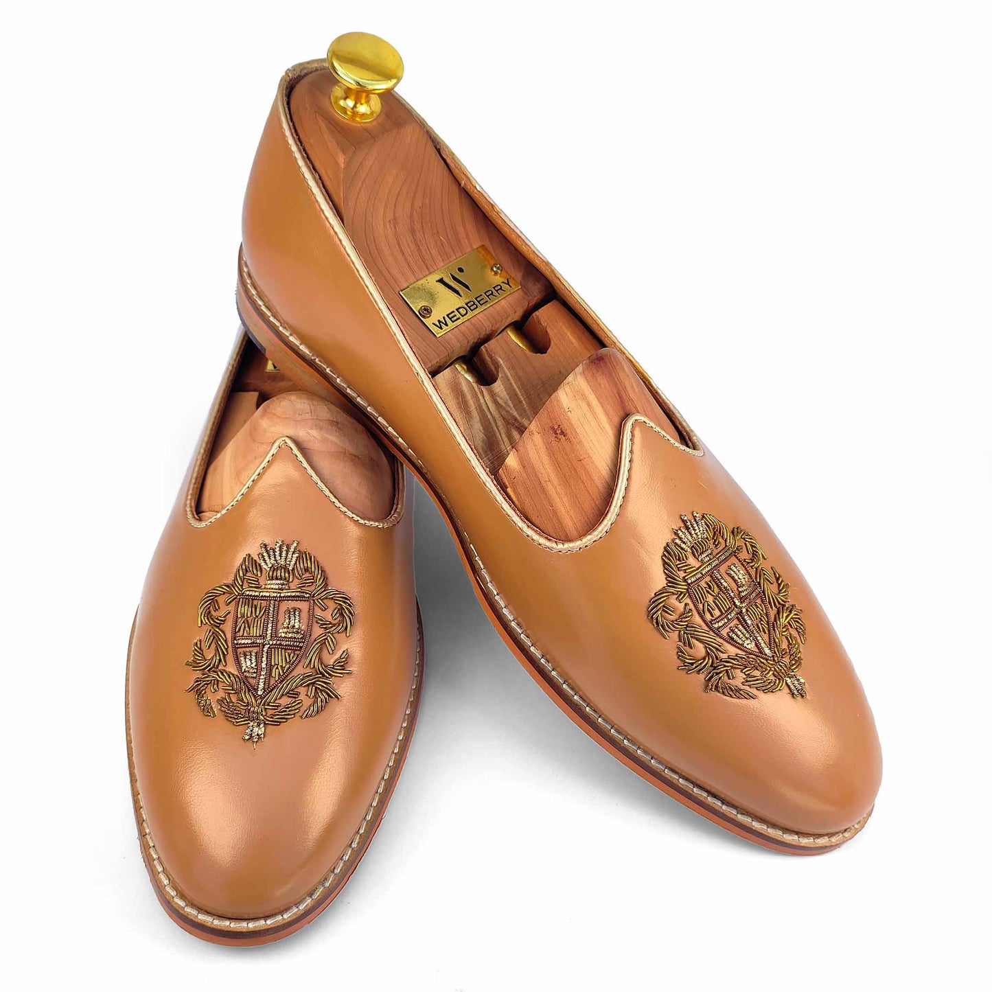 Camel Creme Zardozi Handwork Nagra Slipon Mojri for Men