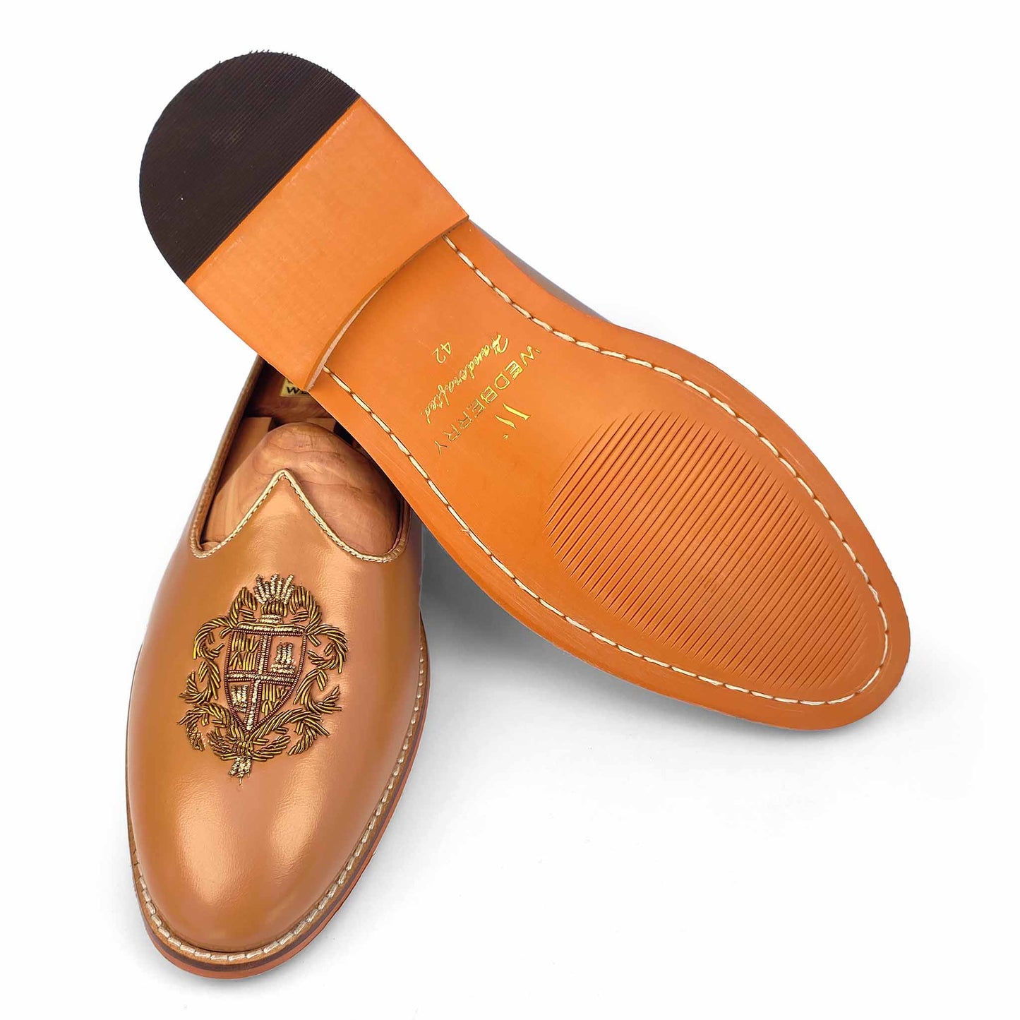 Camel Creme Zardozi Handwork Nagra Slipon Mojri for Men