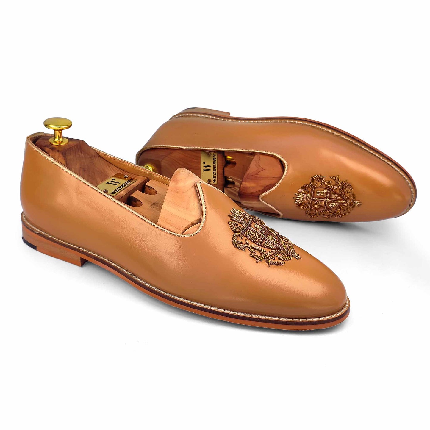 Camel Creme Zardozi Handwork Nagra Slipon Mojri for Men