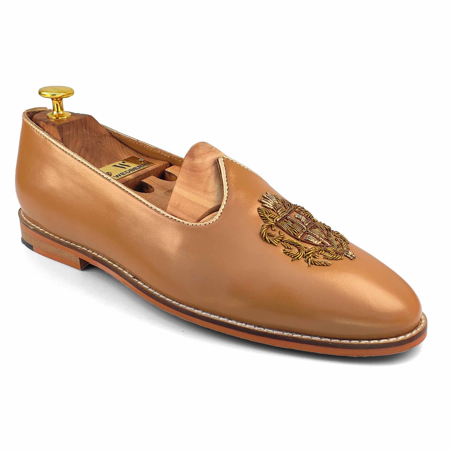 Camel Creme Zardozi Handwork Nagra Slipon Mojri for Men