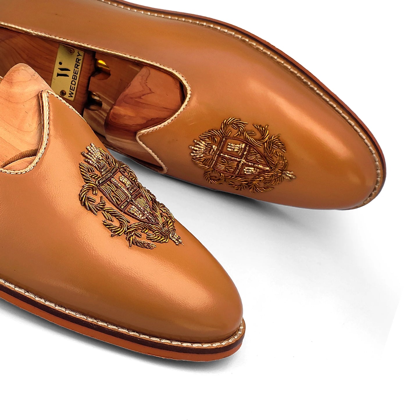 Camel Creme Zardozi Handwork Nagra Slipon Mojri for Men
