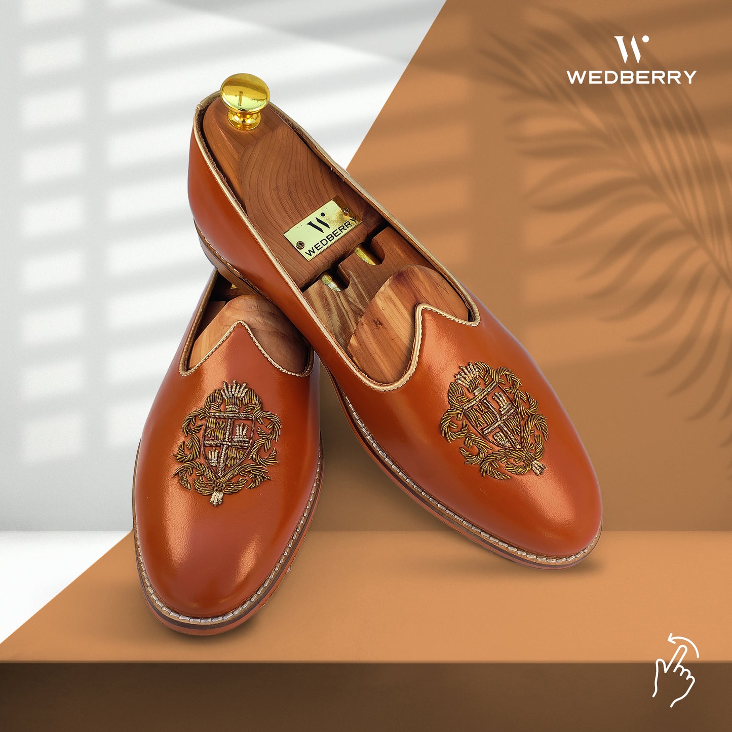 Tan Zardozi Handwork Wedding Ethnic Party Shoes Loafer for Men