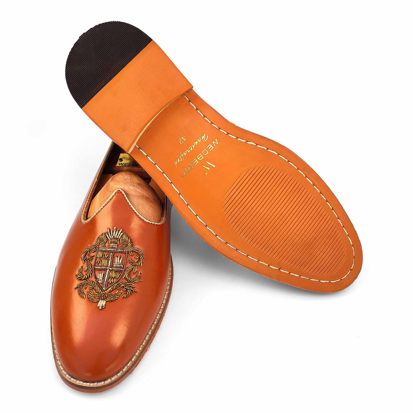 Tan Zardozi Handwork Wedding Ethnic Party Shoes Loafer for Men