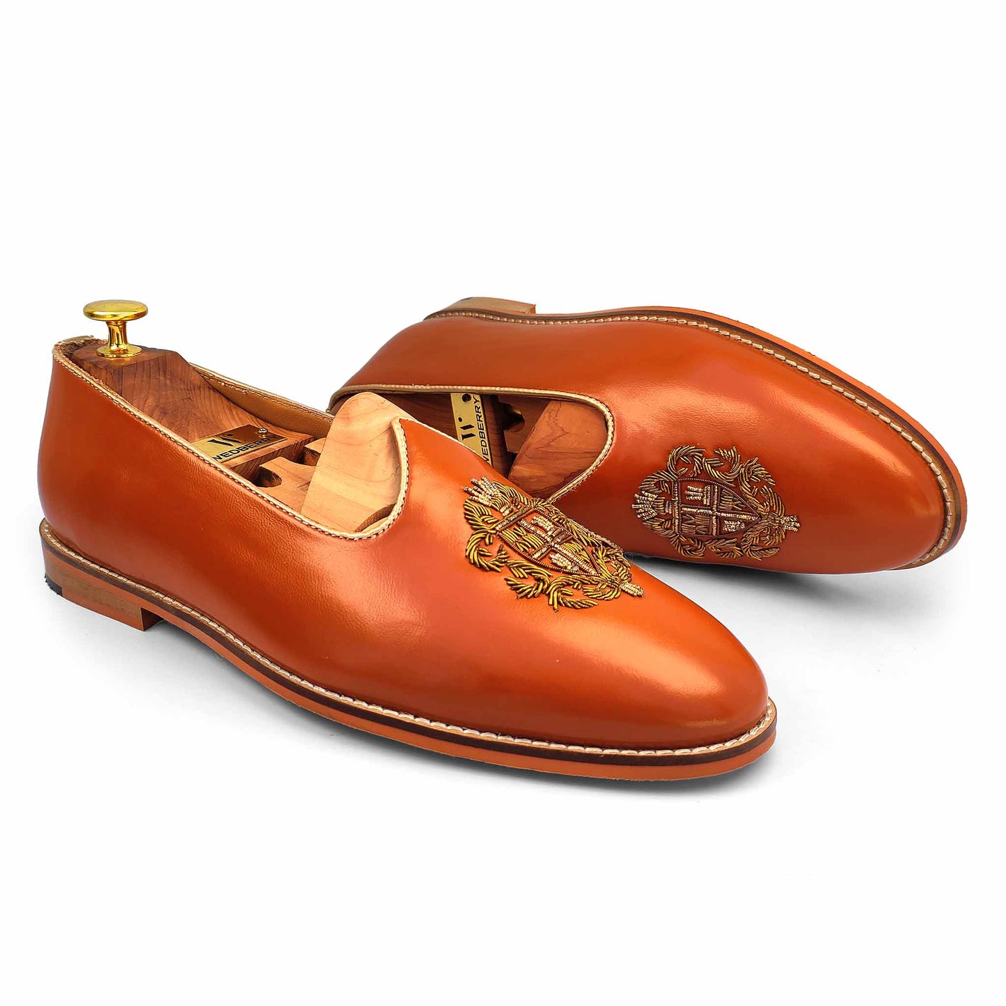 Tan Zardozi Handwork Wedding Ethnic Party Shoes Loafer for Men