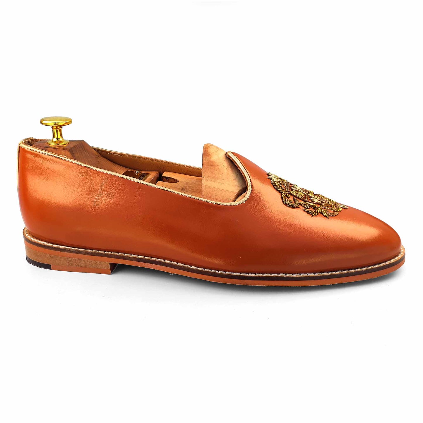 Tan Zardozi Handwork Wedding Ethnic Party Shoes Loafer for Men