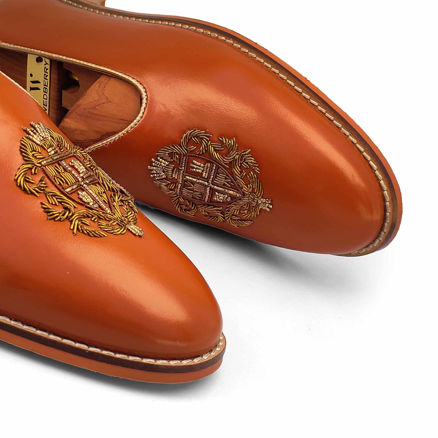 Tan Zardozi Handwork Wedding Ethnic Party Shoes Loafer for Men