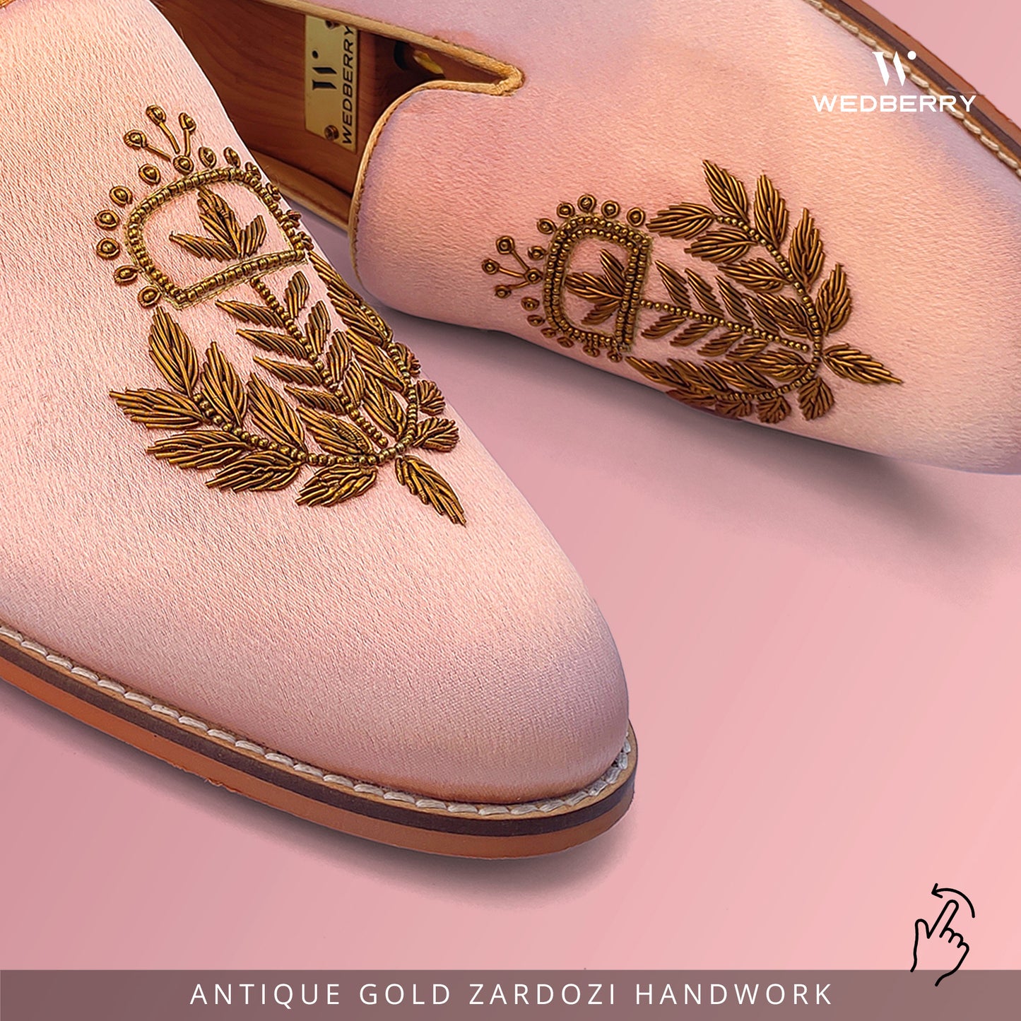 Light Pink Zardozi Handwork Wedding Shoes Ethnic Loafers for Men