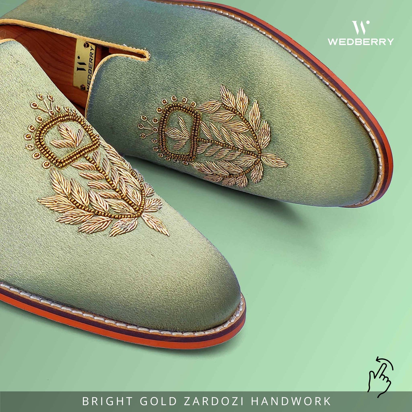 Pista Green Zardozi Handwork Wedding Ethnic Shoes for Men