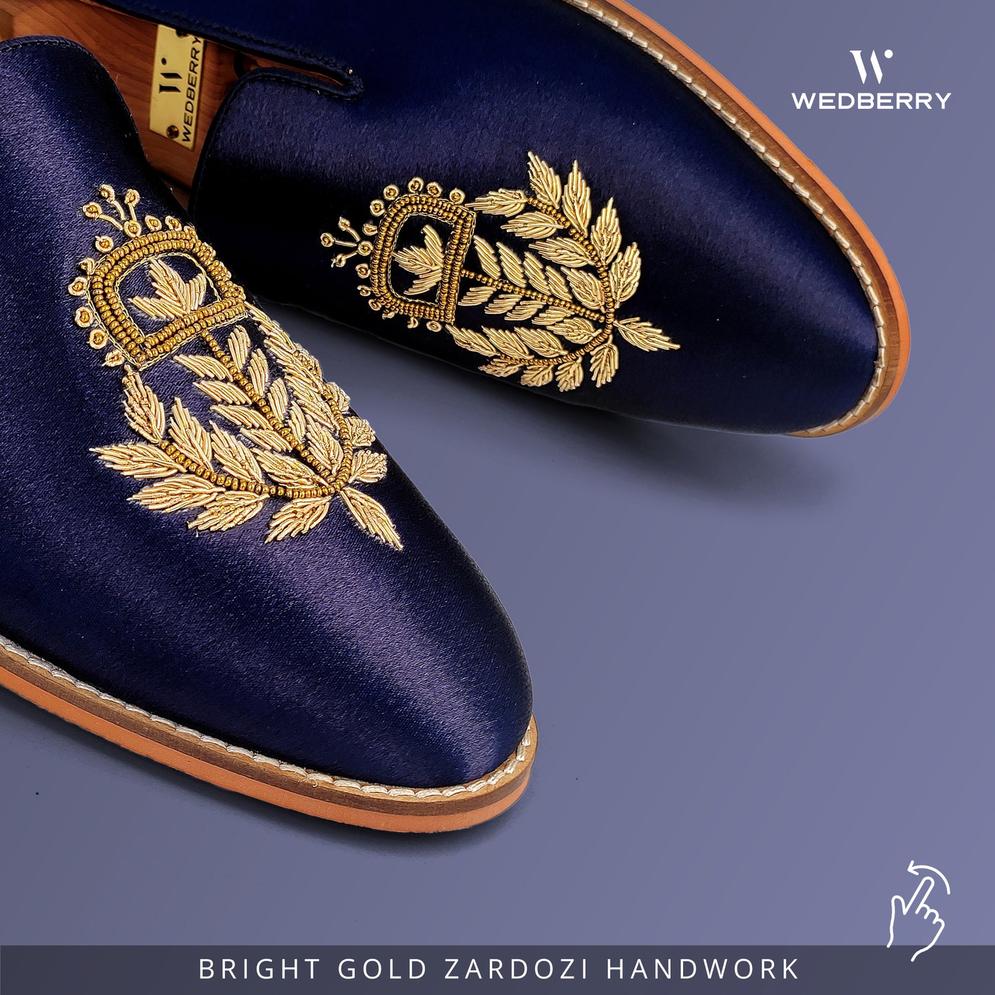 Navy Blue Zardozi Handwork Wedding Ethnic Shoes Party for Men