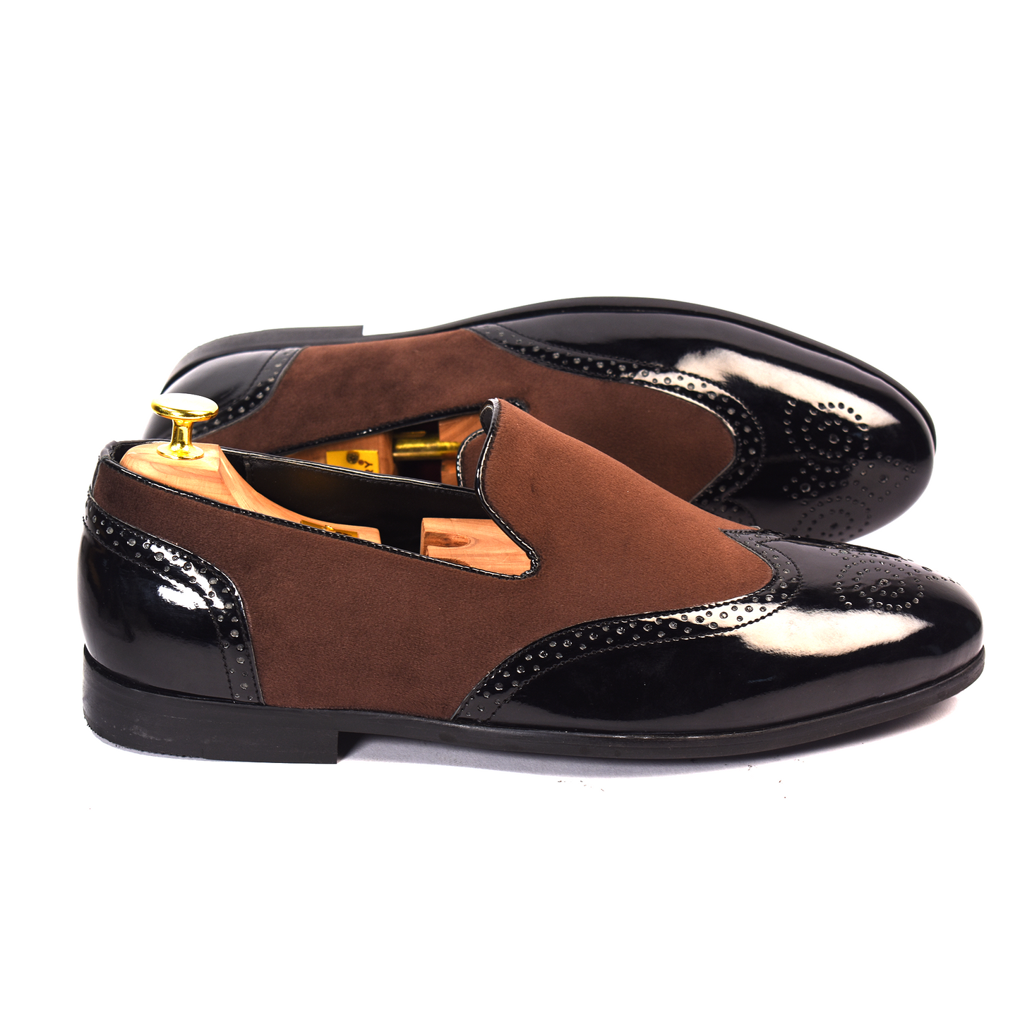 Prestige Velvet Brown Brogue Patent Black