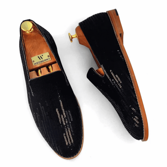 Black Embroidery Wedding Ethnic Shoes Party Loafers for Men