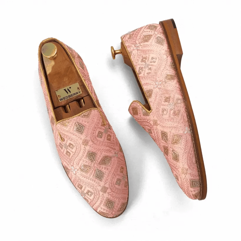 Pink Star Embroidery Wedding Ethnic Shoes Party Loafers for Men