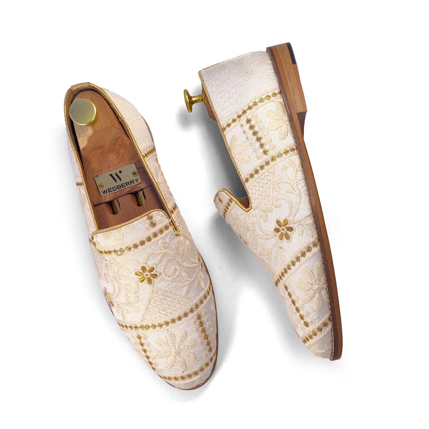 Ivory Golden Embroidery Loafer Mojari Slipon for Men