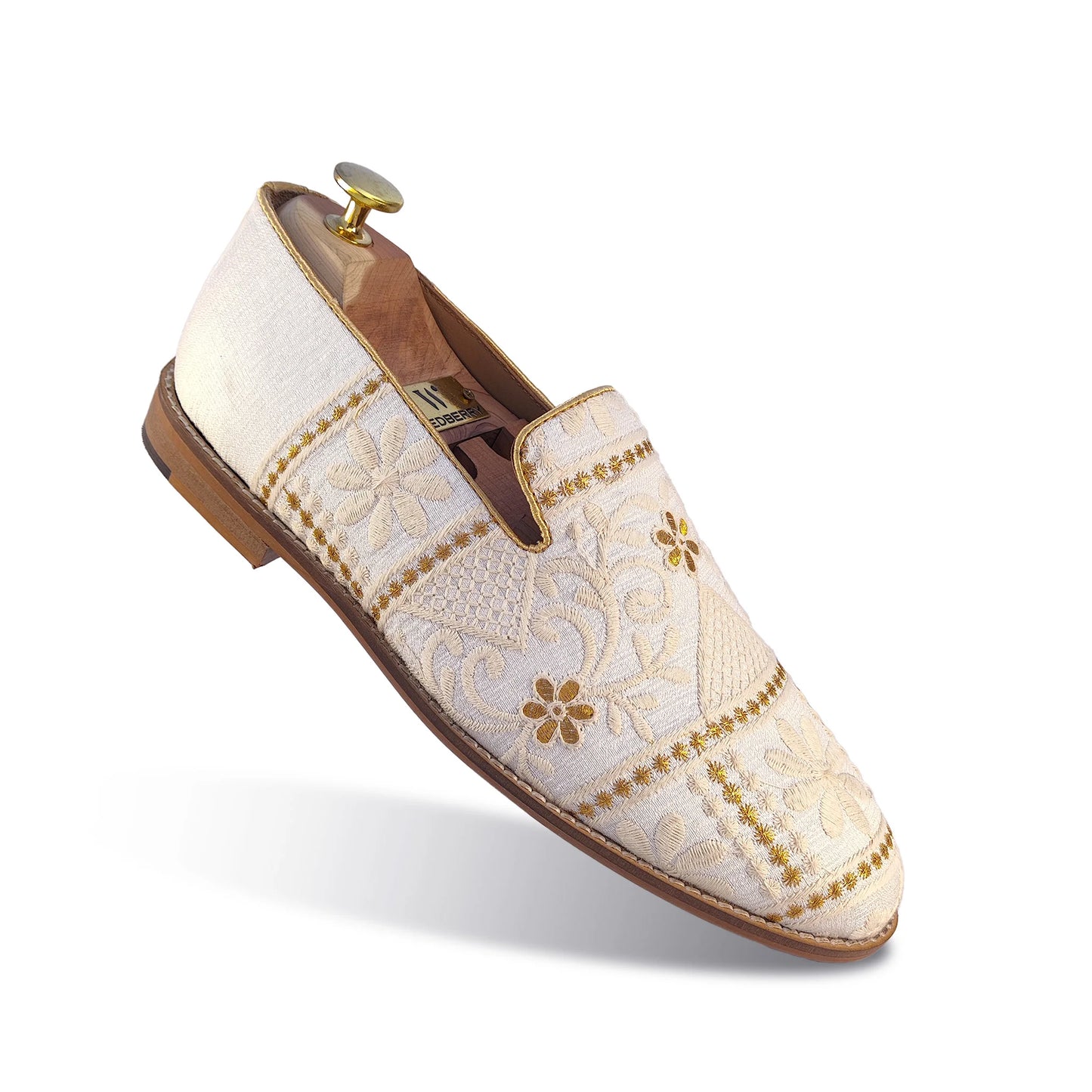 Ivory Golden Embroidery Loafer Mojari Slipon for Men