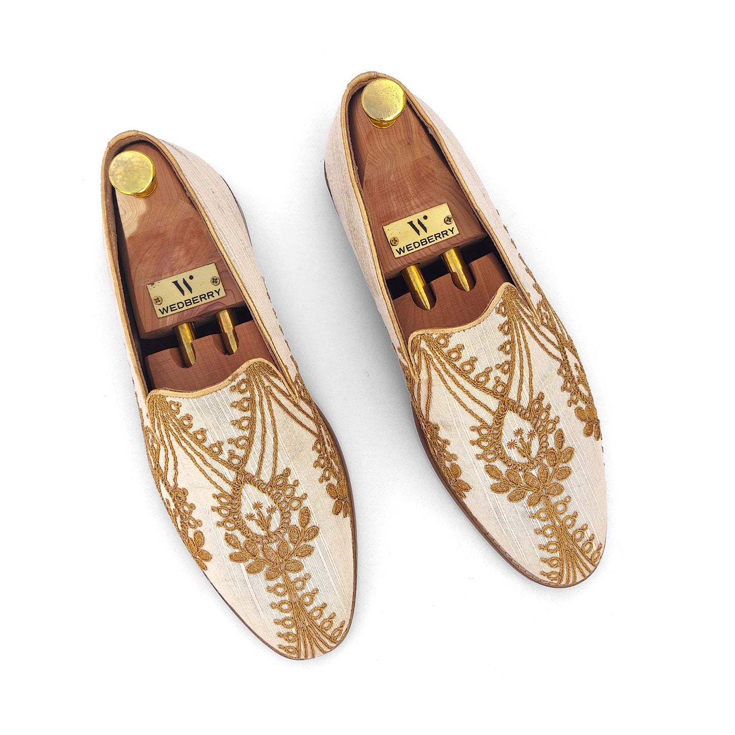 Biege with Gold Embroidery Loafer Mojari Slipon for Men