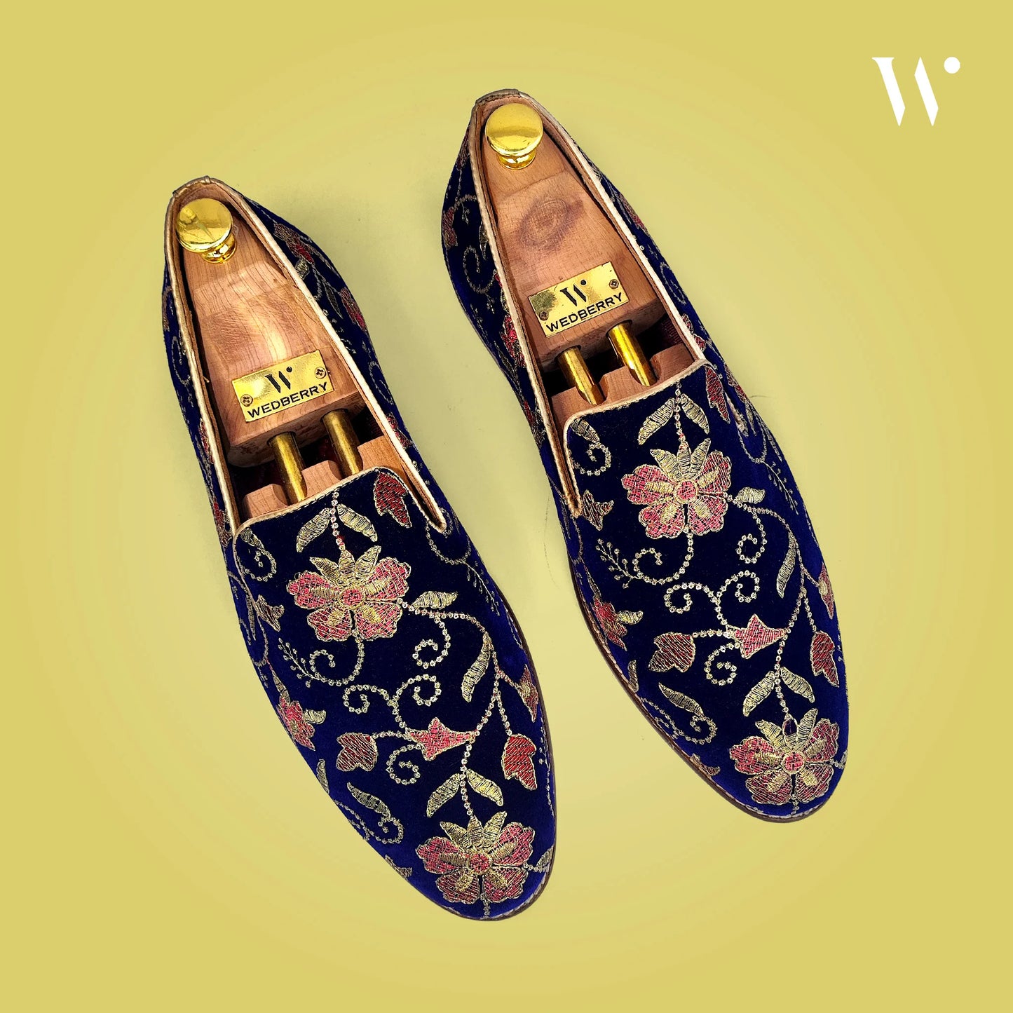 Navy Blue Embroidery Loafers Mojri for Men