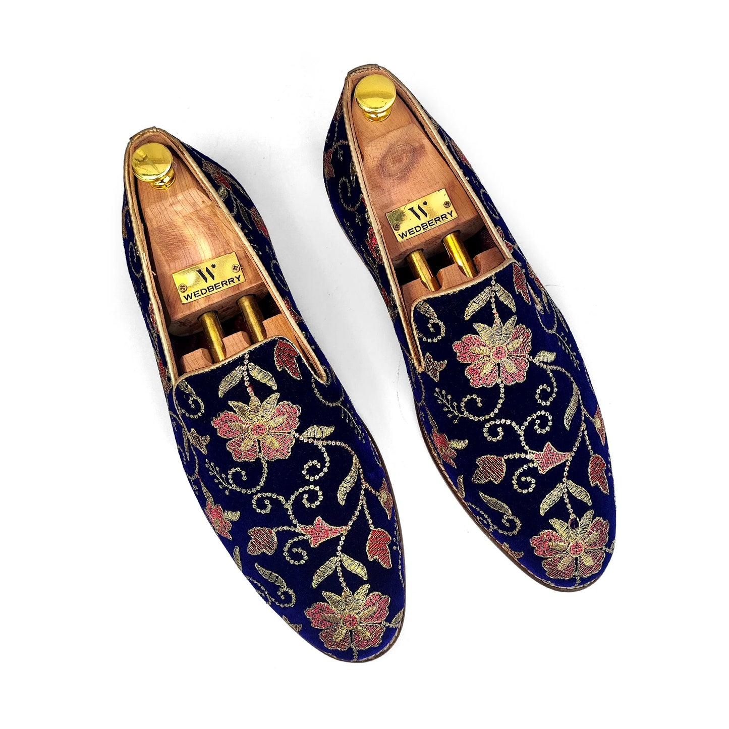 Navy Blue Embroidery Loafers Mojri for Men