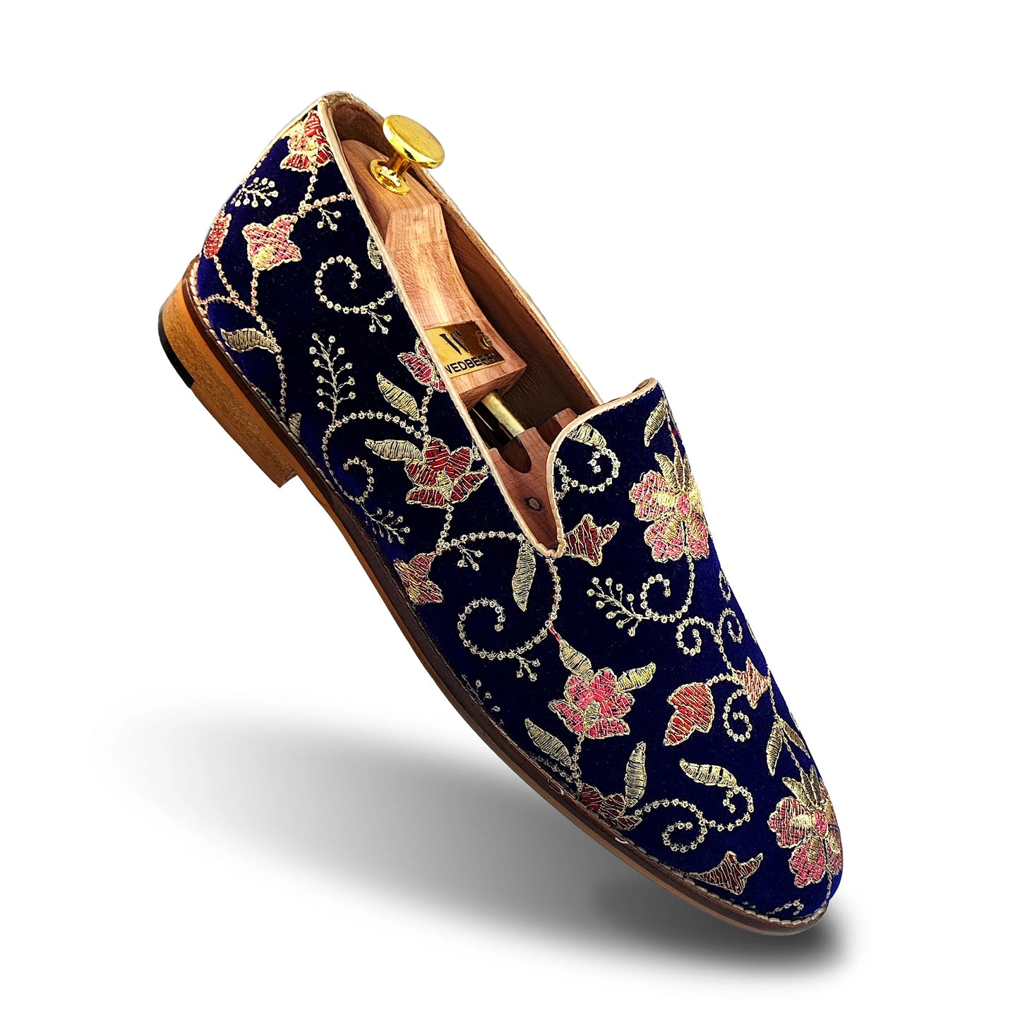 Navy Blue Embroidery Loafers Mojri for Men