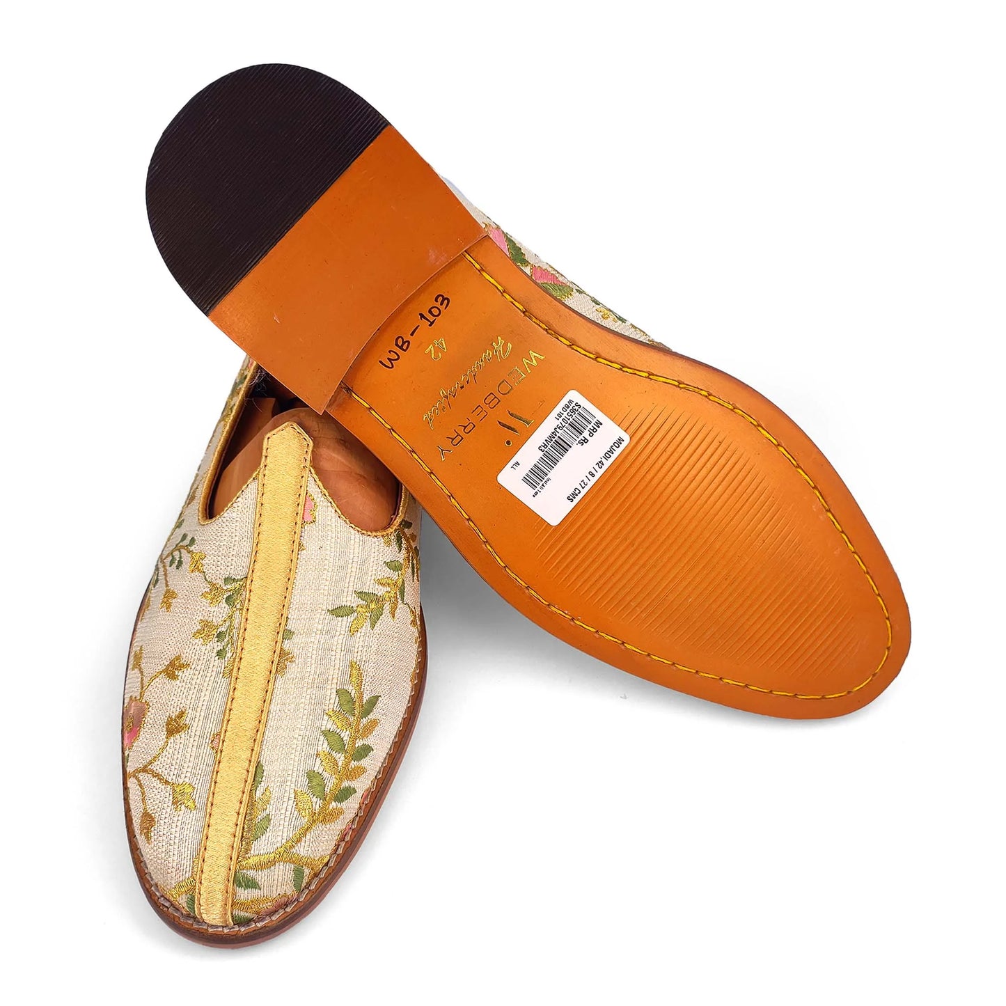 Biege and Multi Color Matching Nagra Mojri Loafer for Men