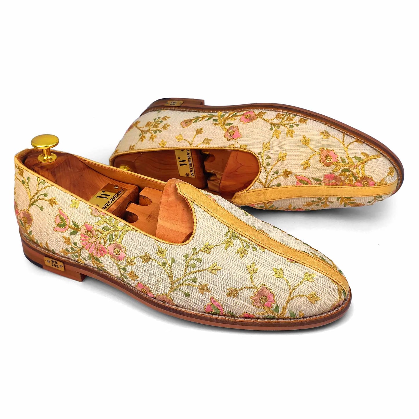 Biege and Multi Color Matching Nagra Mojri Loafer for Men