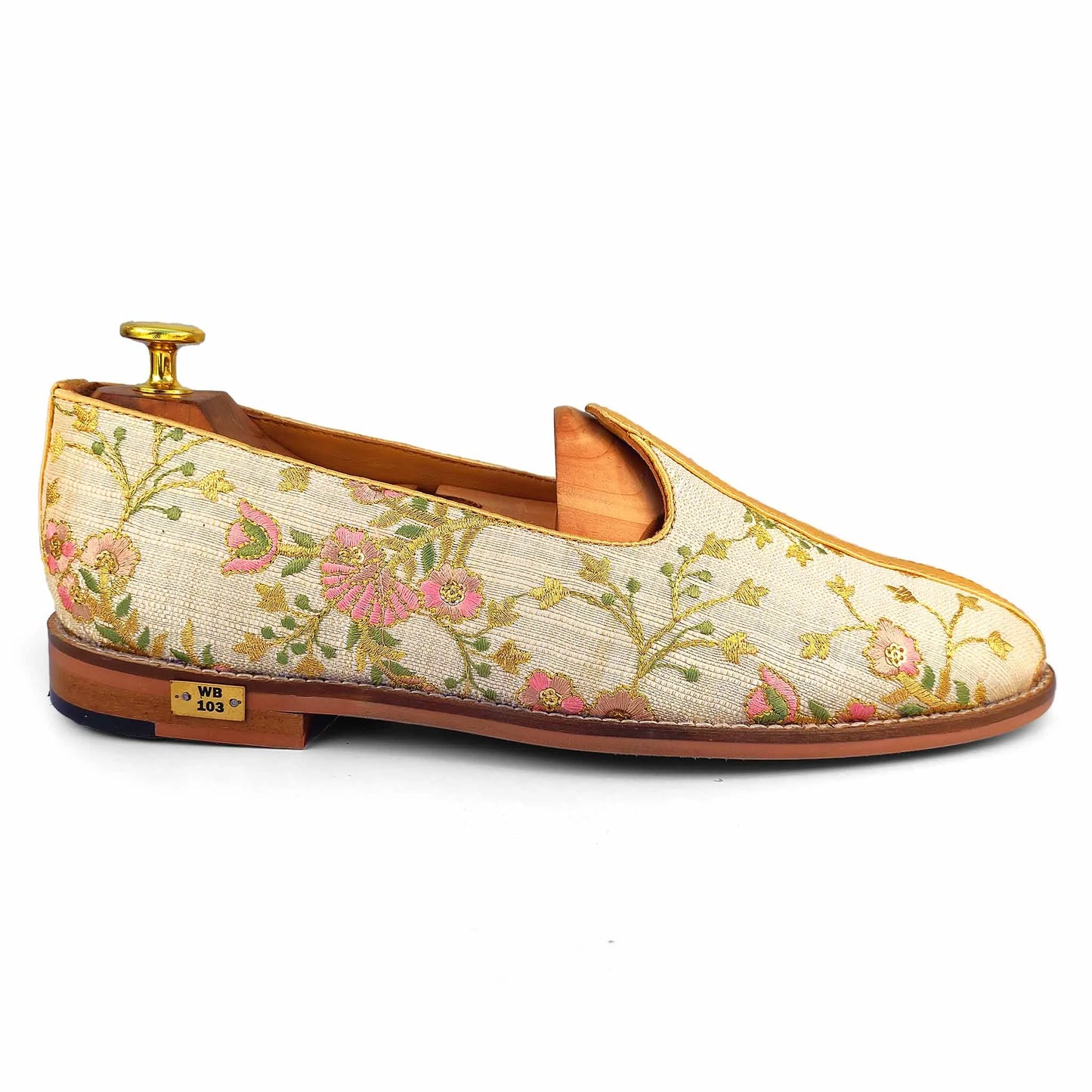 Biege and Multi Color Matching Nagra Mojri Loafer for Men