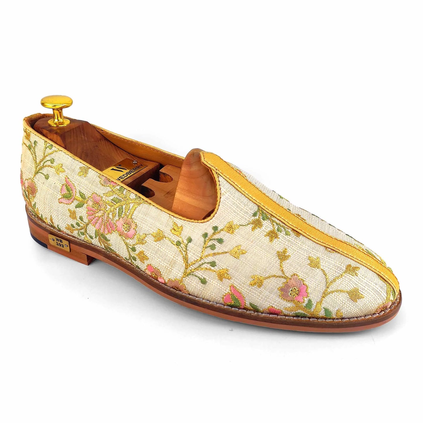 Biege and Multi Color Matching Nagra Mojri Loafer for Men