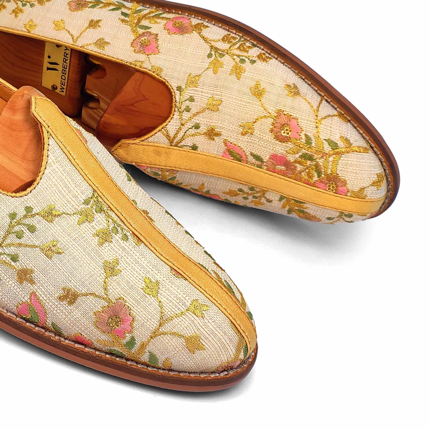 Biege and Multi Color Matching Nagra Mojri Loafer for Men