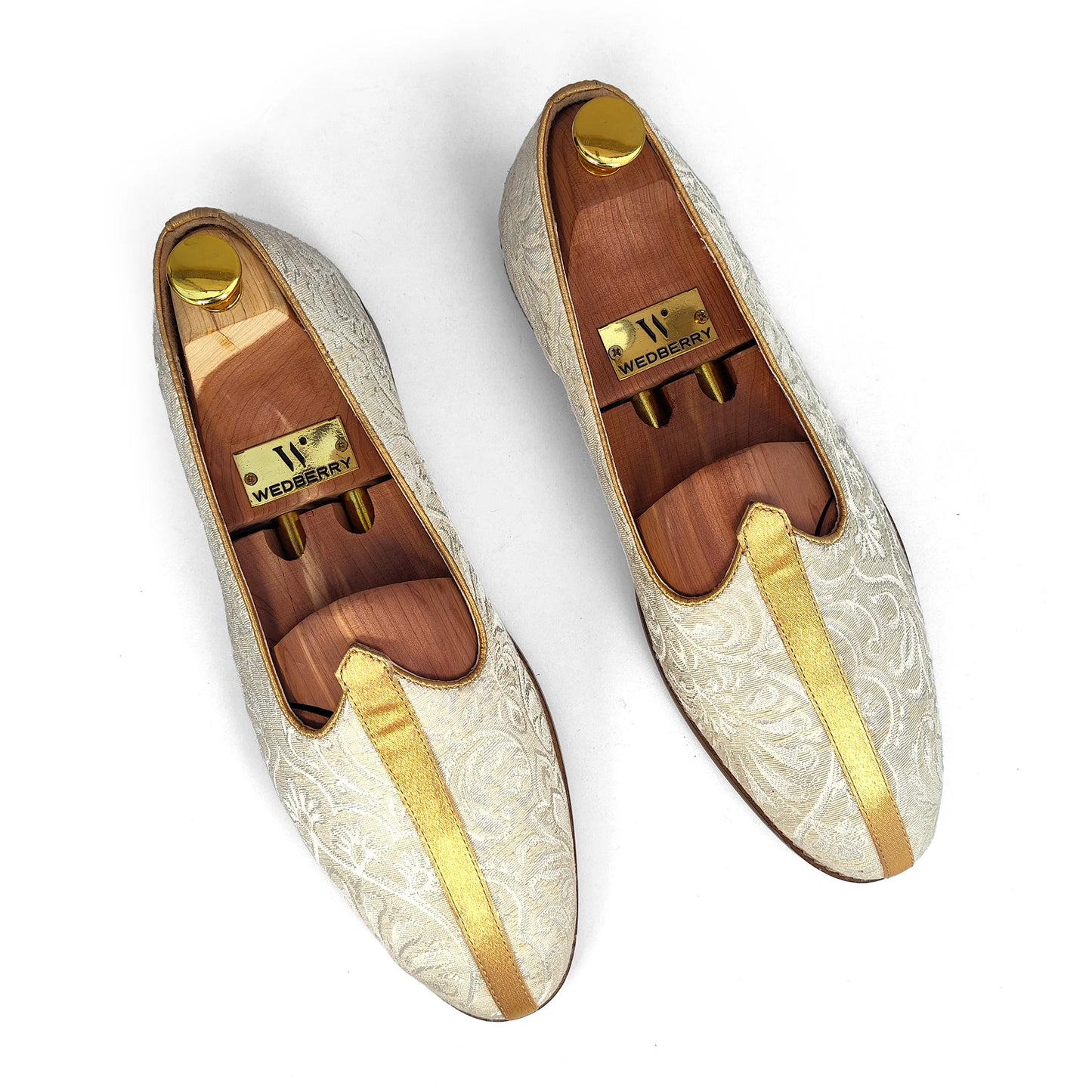 Ivory Brocket Embroidery Wedding Shoes Ethnic Loafers Nagra Slipon Mojri for Men