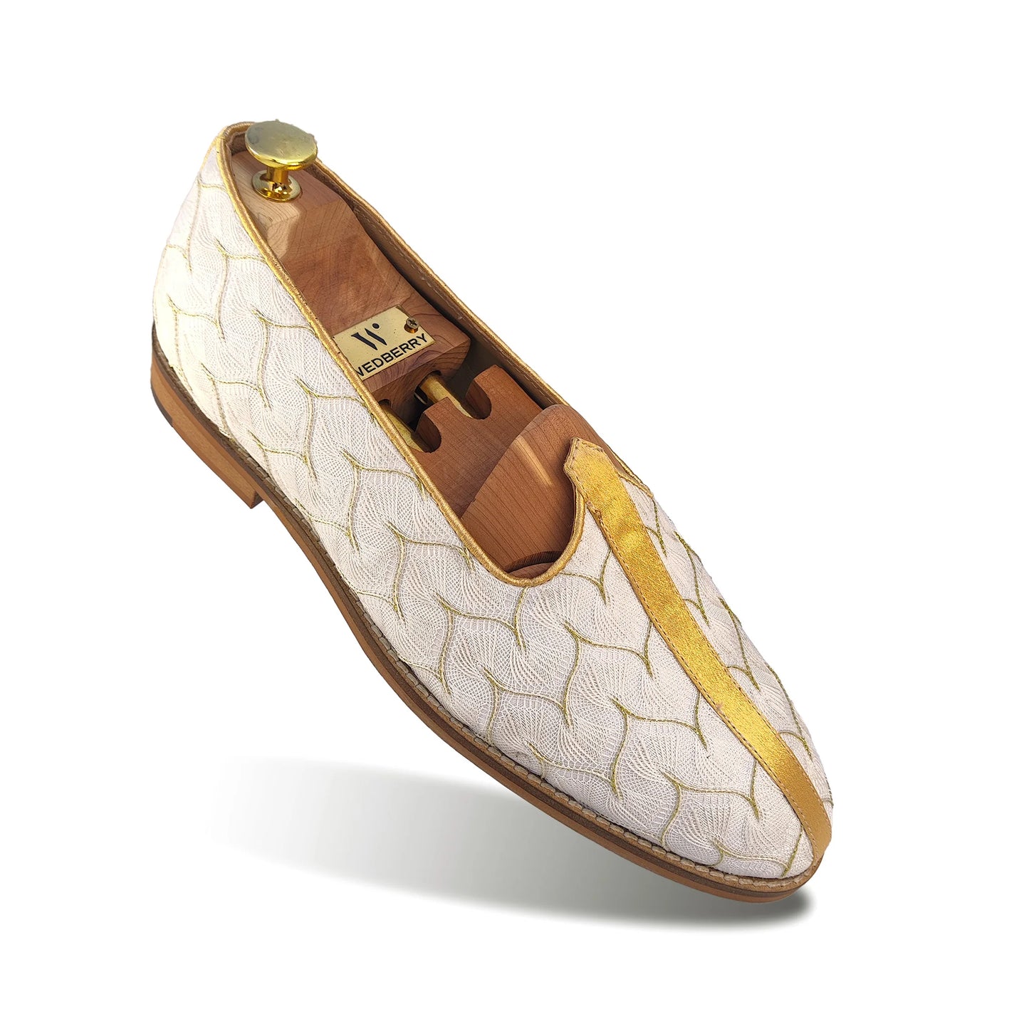 Ivory White with Gold Embroidery Wedding Shoes Ethnic Loafers Mojari Slipon for Men
