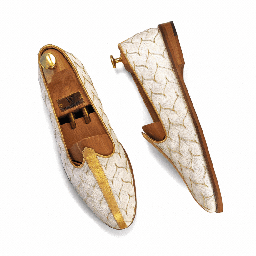 Ivory White with Gold Embroidery Wedding Shoes Ethnic Loafers Mojari Slipon for Men