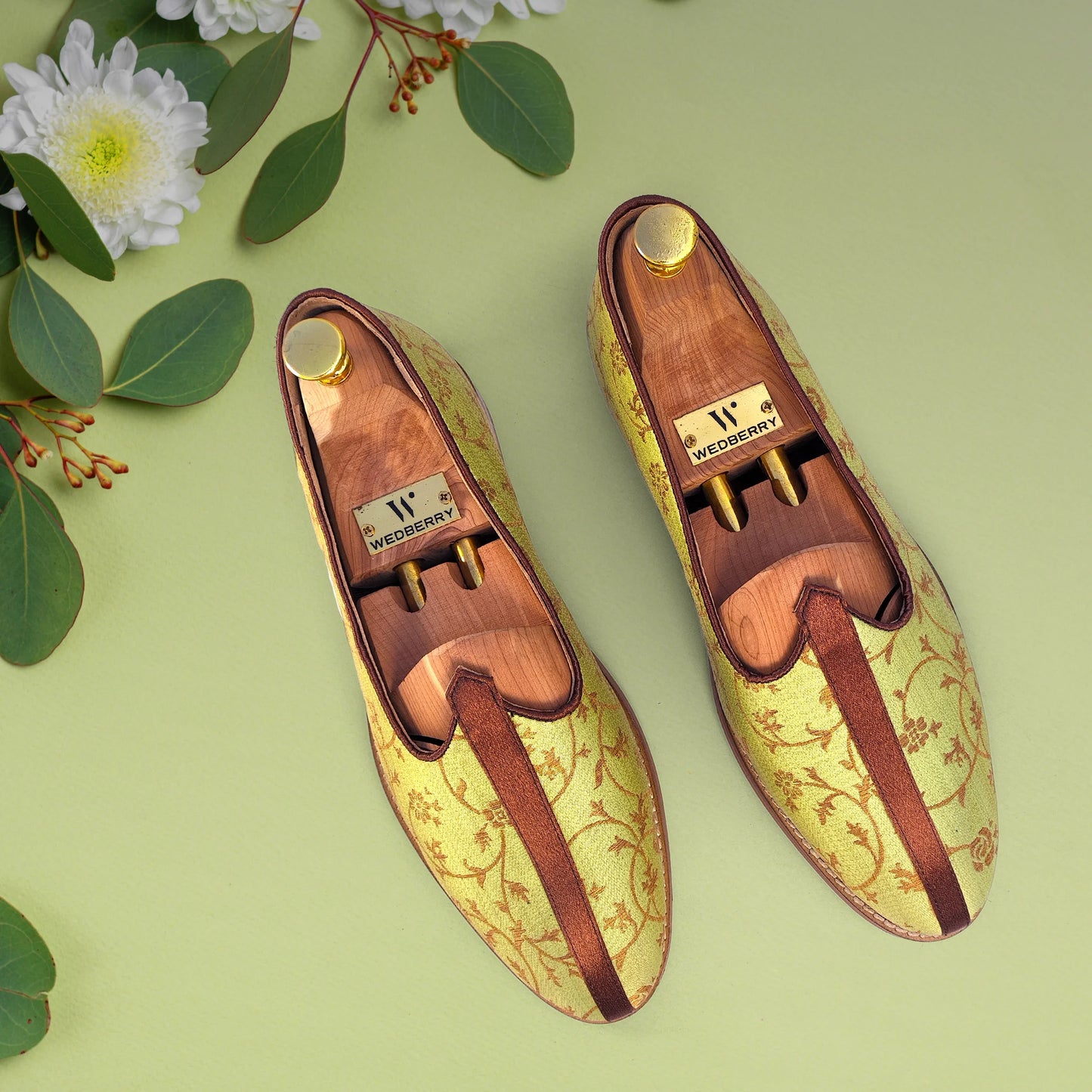 Mint Green Free Embroidery Ethnic Wedding Shoes Nagra Mojari Loafer for Men